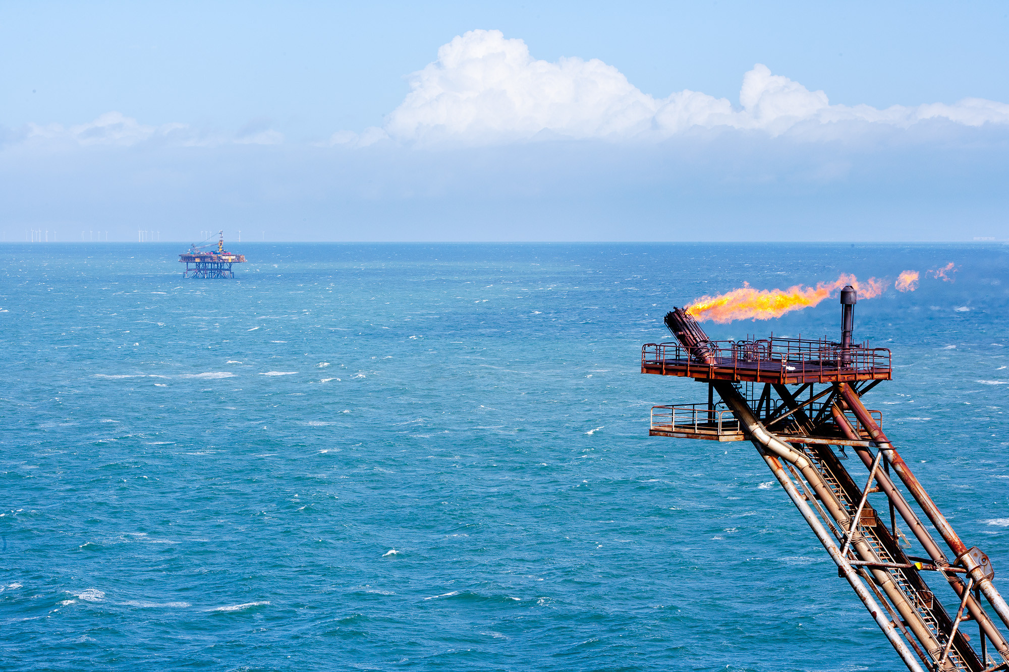 Gas flare, offshore gas rig, Irish Sea