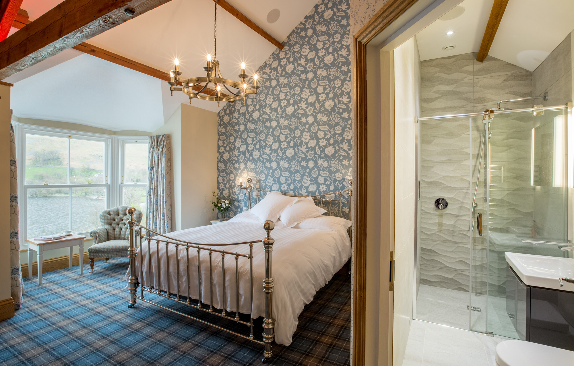 Bedroom at Waternook, Howtown. Overlooking Ullswater in the Lake District, UK. Copyright Ben Barden Photography Ltd. 2015