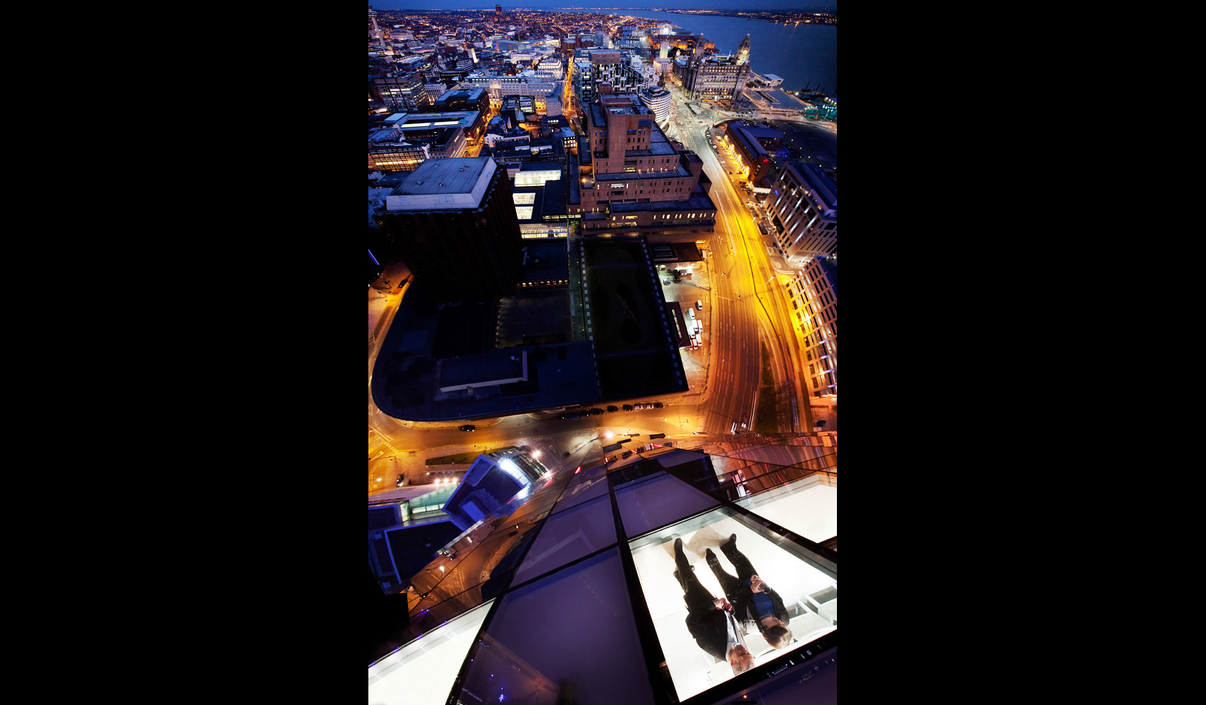 Liverpool City cetre from West Tower. 40th floor abseil. Rope access - IRATA