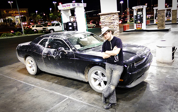 Matt filling up the Challenger in Vegas before running it through the car wash.